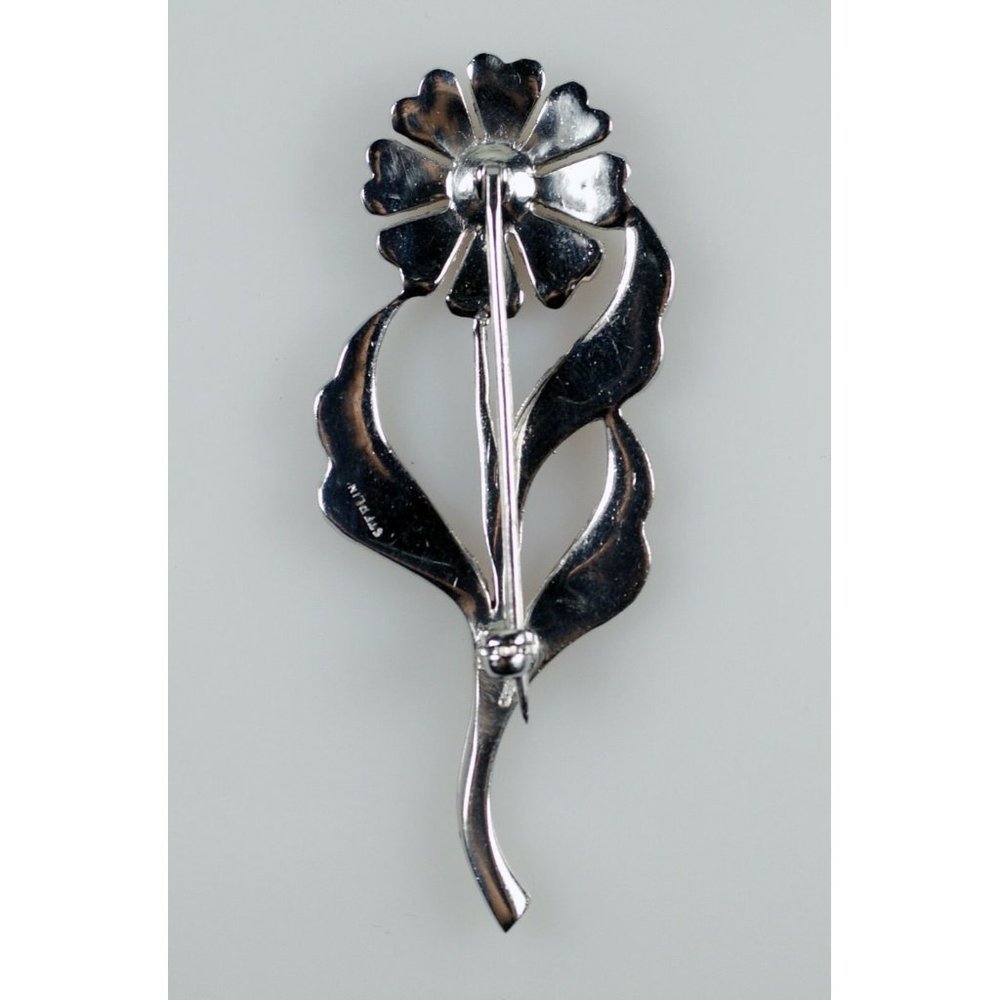 Large Sterling Silver Marcasite Daisy Brooch Pin - Picture 5 of 5